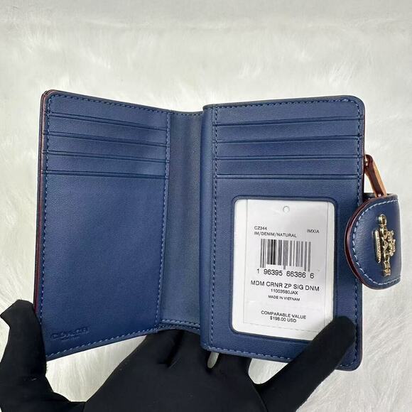Coach Medium Corner Zip Wallet In Signature Denim CZ344 NWT - Picture 3 of 8